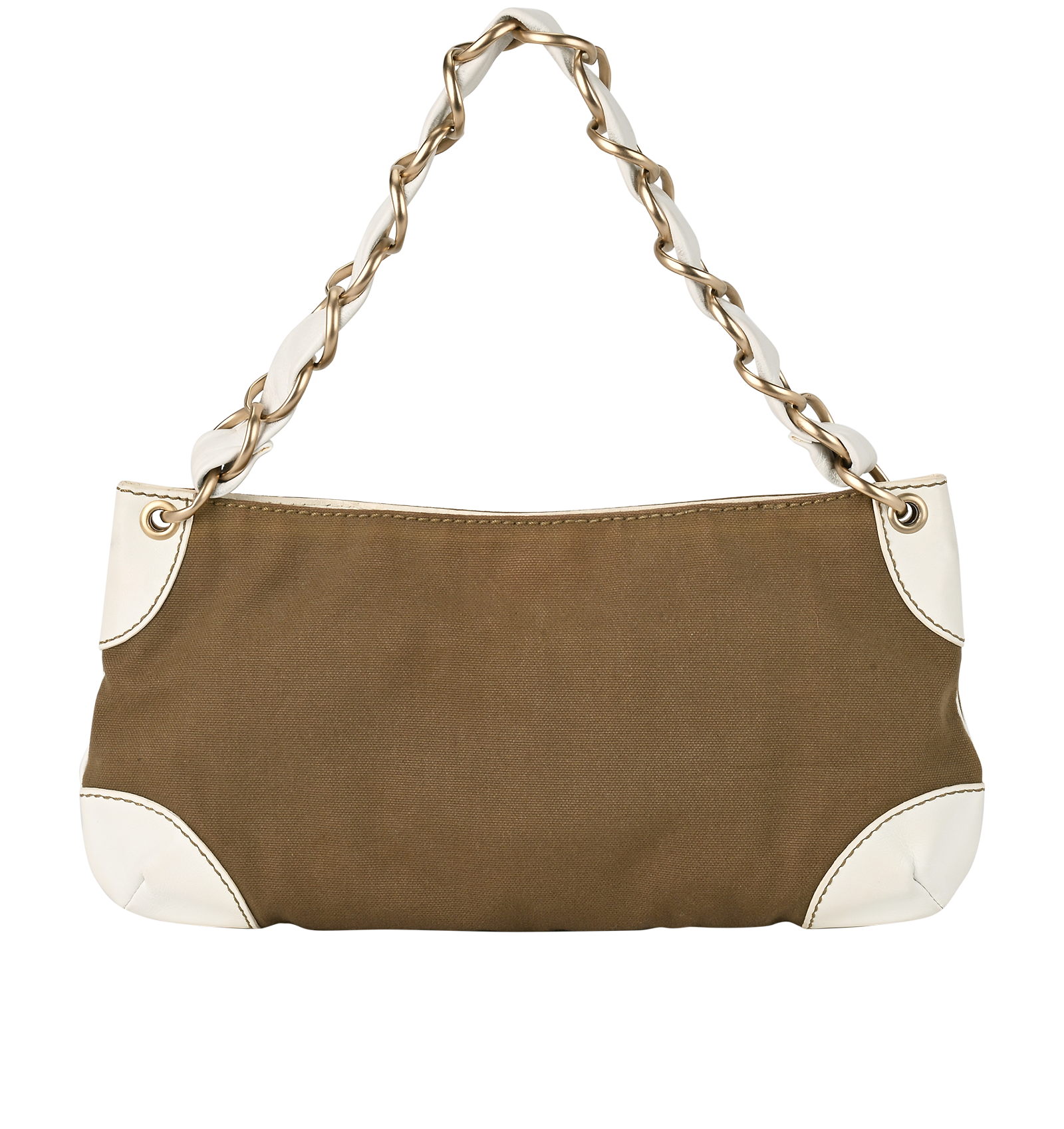 Olsen Shoulder Bag, &pound;595, Handbags, Khaki/White, Canvas/Leather, Back view